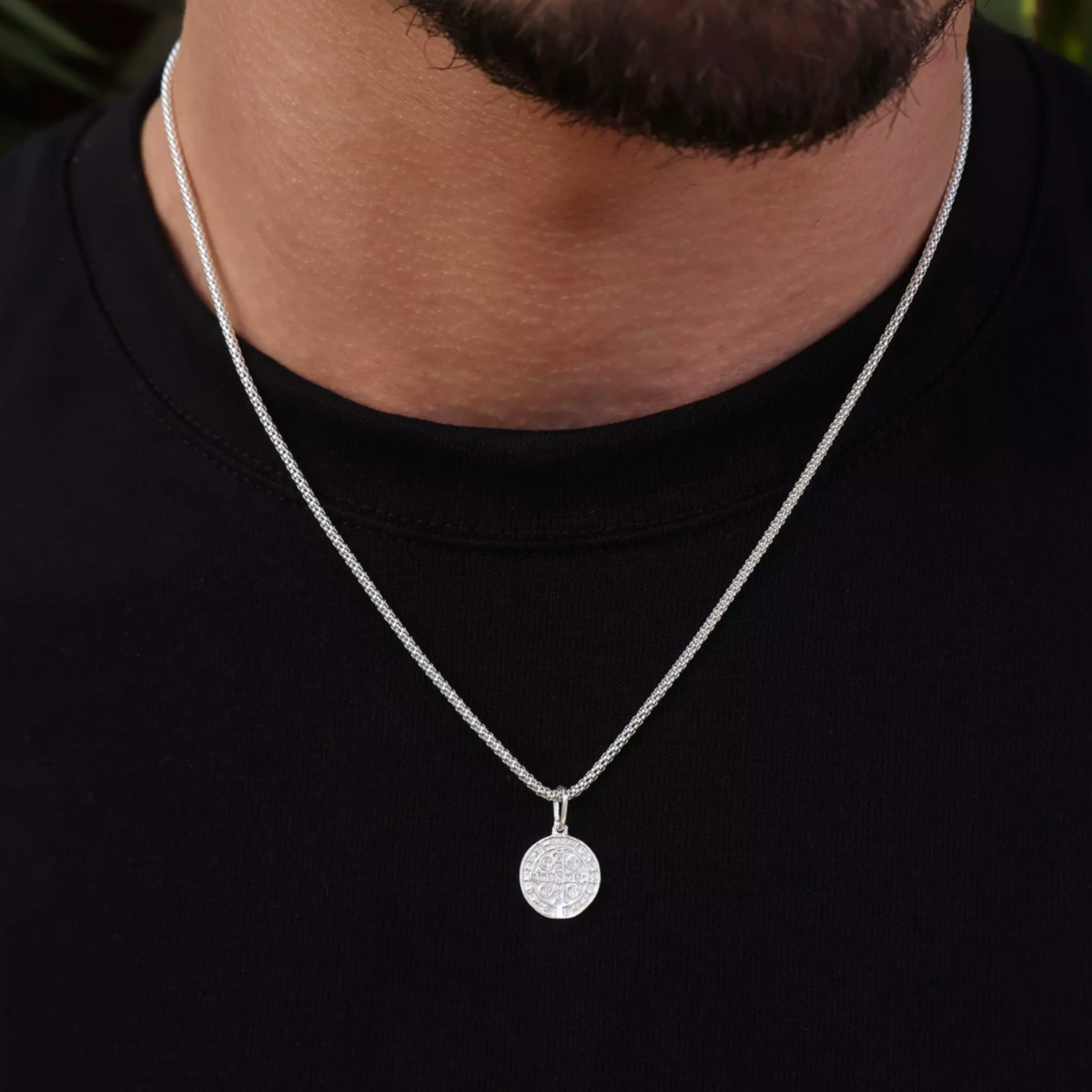 Colar Masculino Medalha São Bento Prata Bravenni