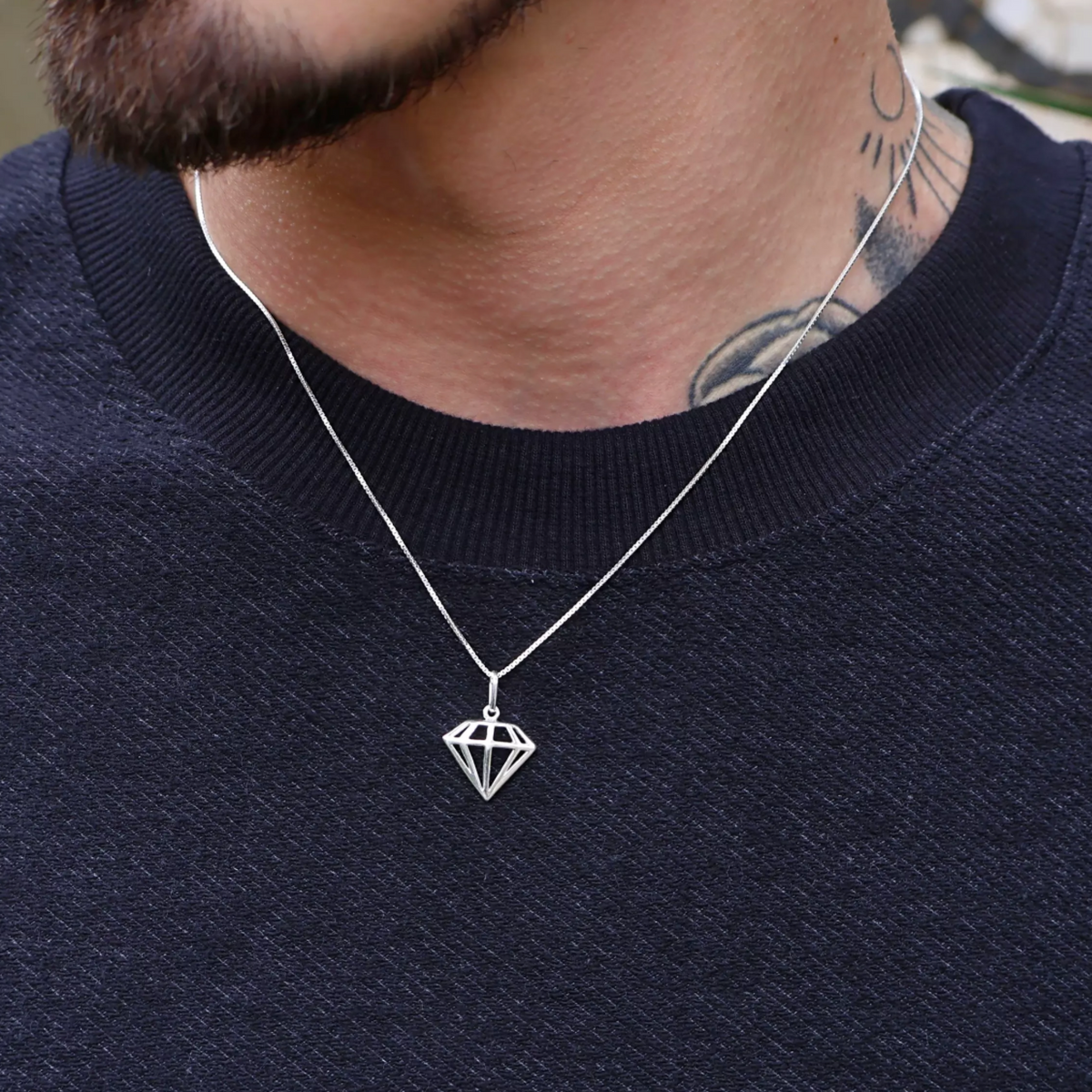 Colar Masculino Diamante Vazado Prata Bravenni