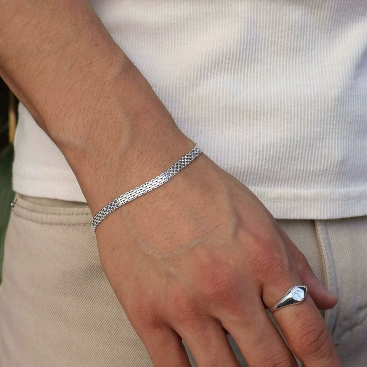 Pulseira Esteira Masculina Prata Bravenni